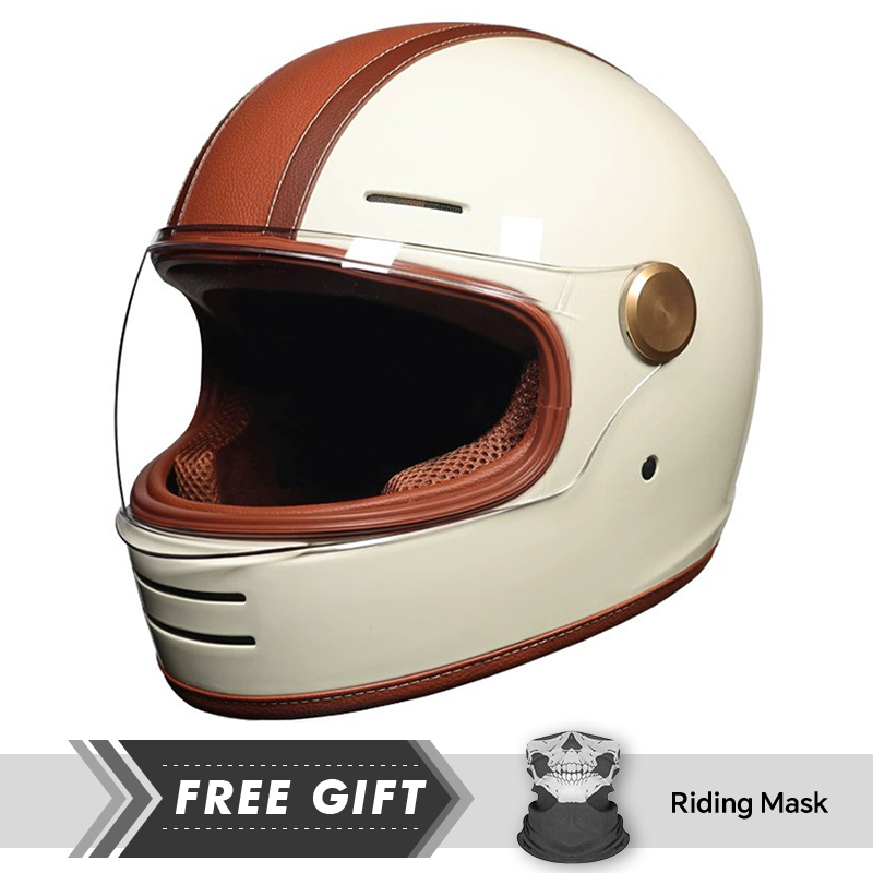 Motorcycle Gear In Store - DOT Onaylı Retro Deri Tam Yüz