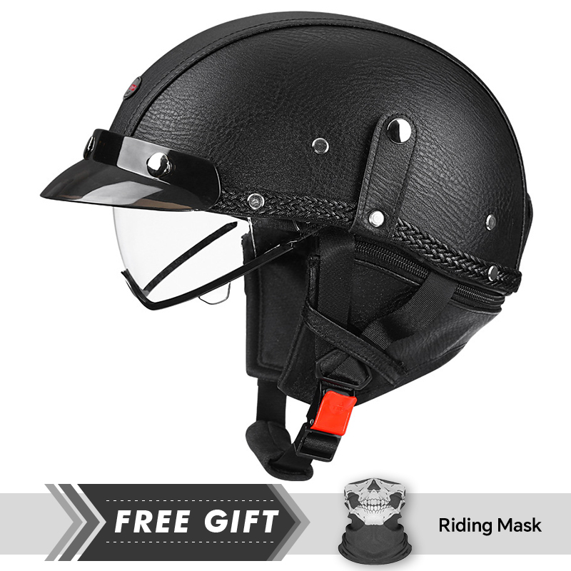 Motorcycle Gear In Store - Erkek Retro Motosiklet Yarım Kask Siyah
